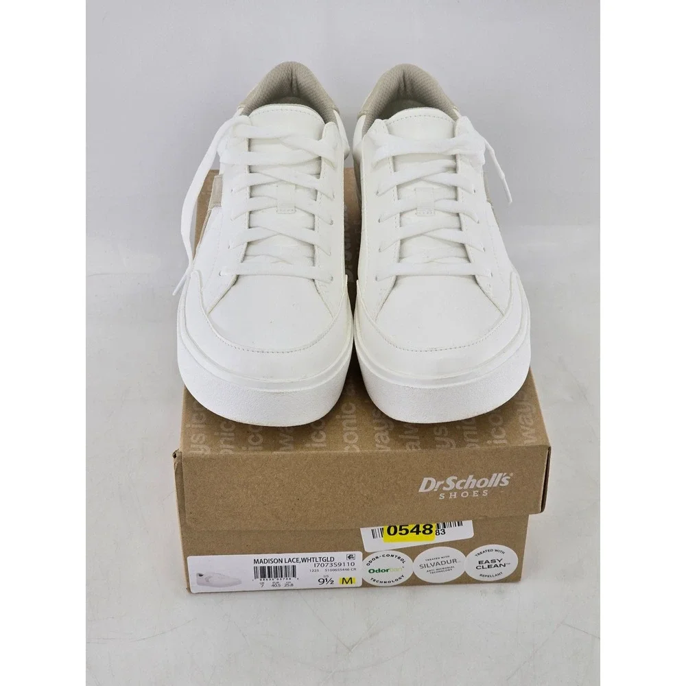 Dr. Scholls Madison Lace Sneaker Womens 9.5 White Gold Platform - Excellent